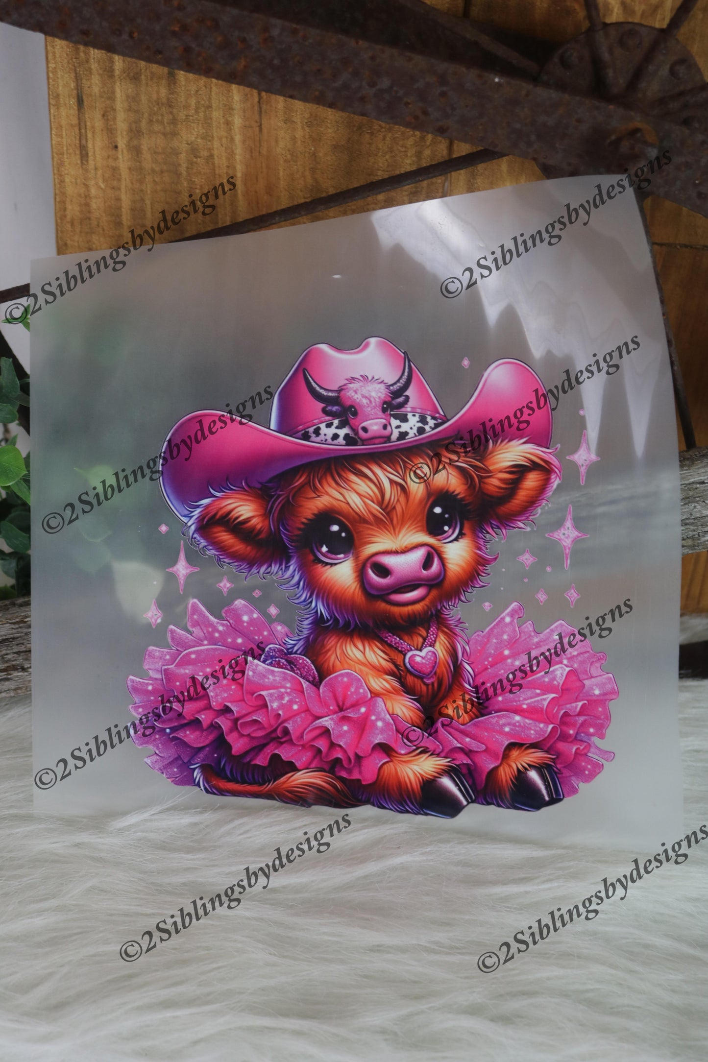 Pink highland cow Beige DTF