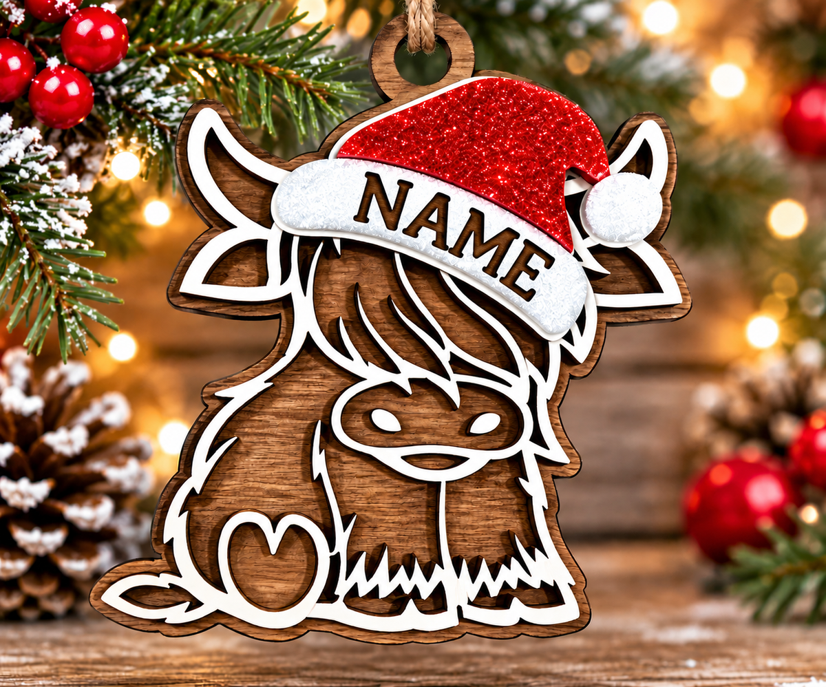 Personalized Highland Cow Christmas Ornament