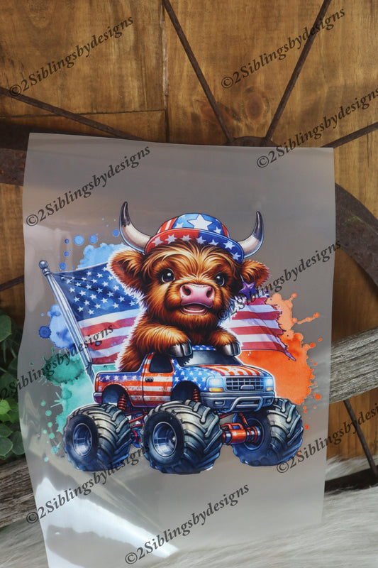 4th of July Independence Day Highland Cow Monster DTF