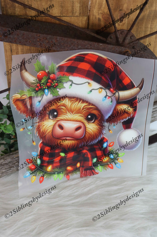 Christmas Highland Cow DTF
