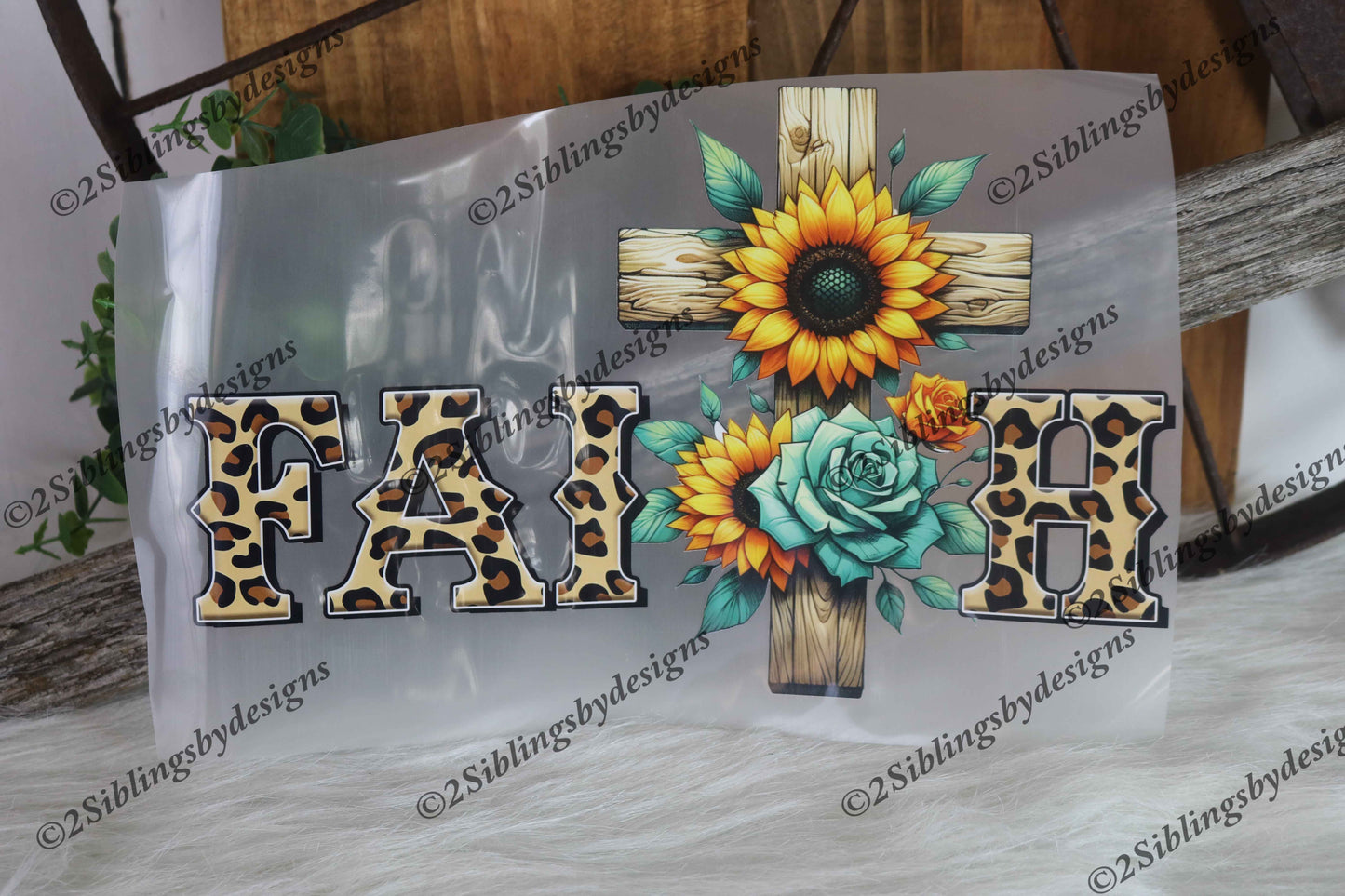 Faith Leopard and Sunflower Cross DTF