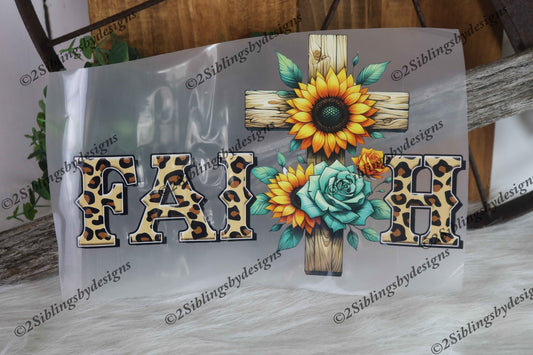 Faith Leopard and Sunflower Cross DTF