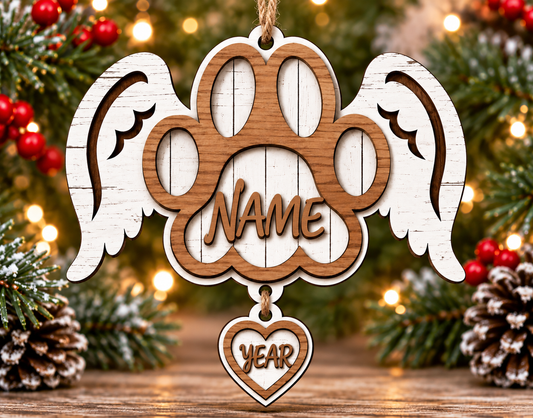 Personalized Pet Memorial Angel Wings Christmas Ornament